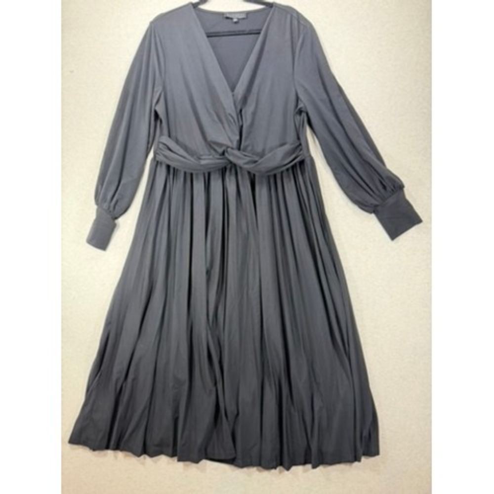 Eloquii Midi Dress Womens 18‎ Black Excellent Twisted Waist V-Neck Long Sleeve